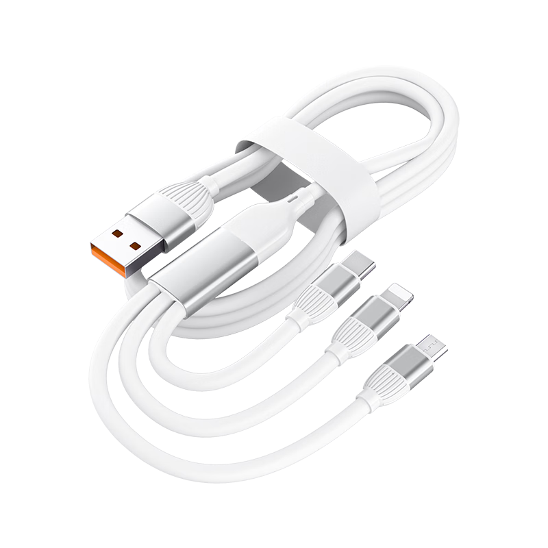 Aomake Three-In Charging Cable, One-To 100W Fast Charging Type-C Multi-Head Compatible with Apple IPhone, Xiaomi, OPPO, Samsung, Huawei, Vivo, Android, And Car Use