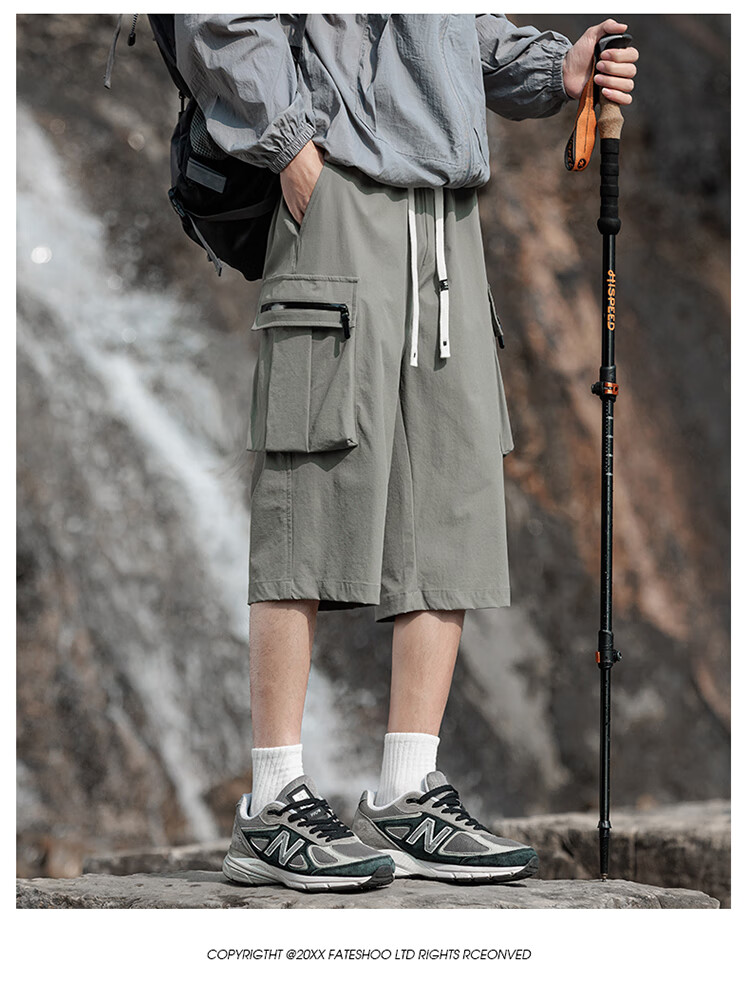 Foss Phil Breathable Quick-Dry Capri Pants for Men, Spring And Summer Loose-Fit Cargo Straight-Leg Casual Trousers K172 Black 2XL 10