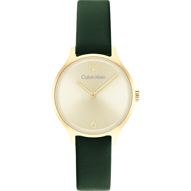 Calvin Klein CK Watch, Eternal Style Leather Strap, Retro Fashion Quartz Women's Watch, Small Green Watch, Goddess Day New Year Gift, 25200147