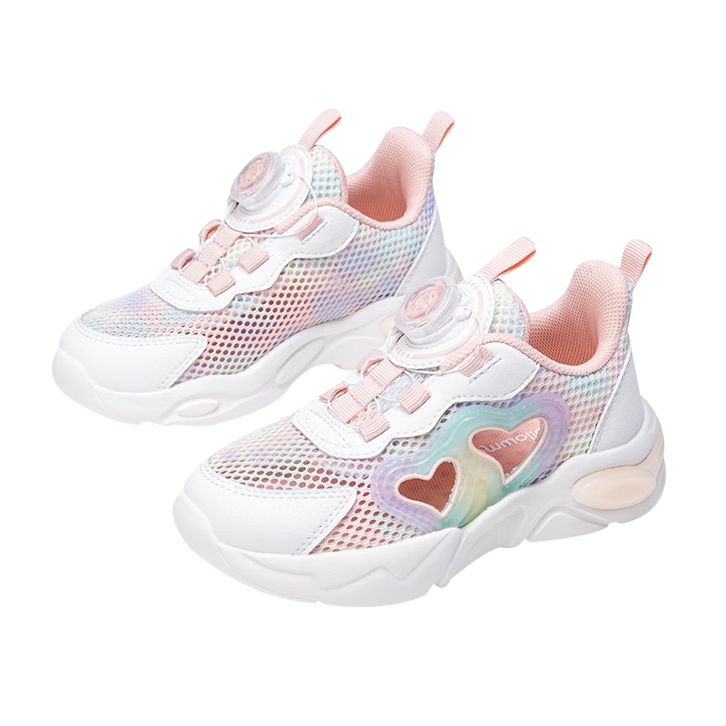 Follow Me Girls' Sports Shoes, Spring And Summer Mesh Breathable Casual Shoes, Children's Running Shoes, White/pink (Hollow Design), Size 28