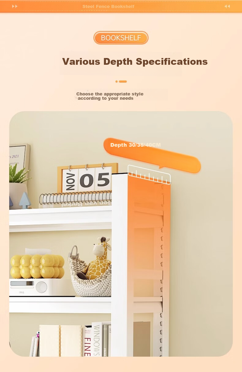 Moxiao Steel Bookshelf, Multi-Tier Floor-Standing, for Home And Student Use, Living Room Storage, Book Rack, White, 80*40*160 4