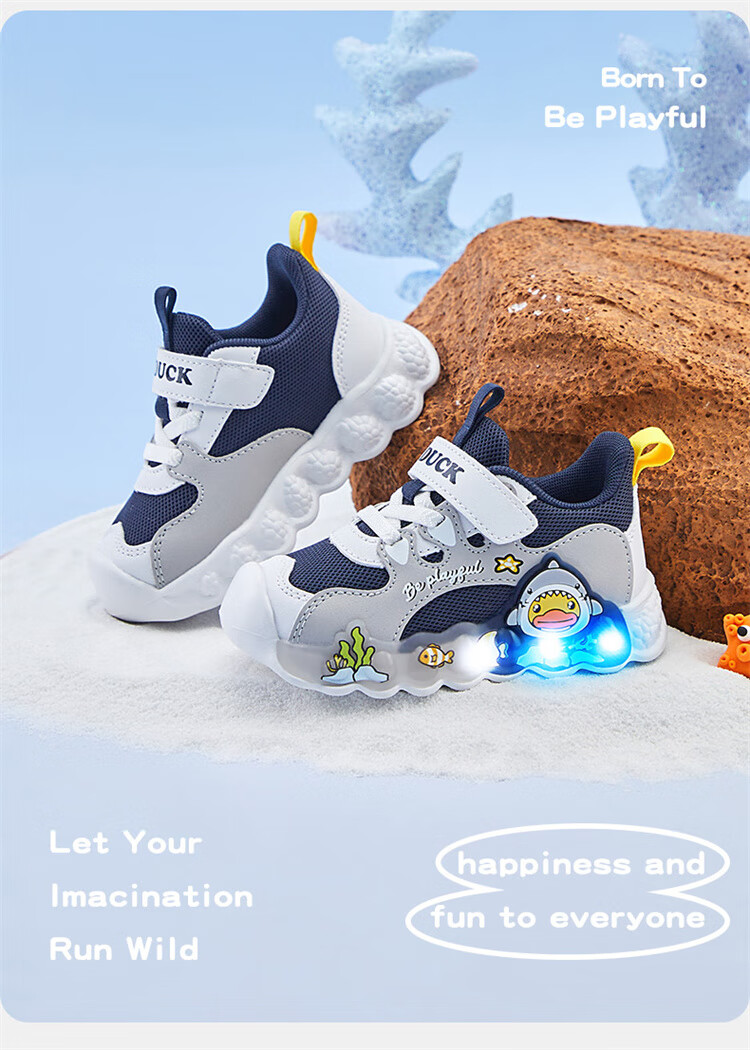B.Duck Kids Toddler Shoes Lightweight Breathable Mesh Sports Shoes Boys Girls Light-Up 3930 Blue Gray Size 24 5