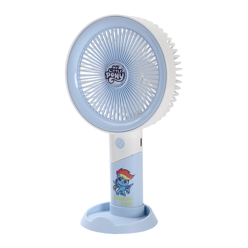 Ouliwen Small Fan, Desktop And Bed Handheld Quiet USB Rechargeable Low Noise Three-Speed with Base, Portable Mini High-Power Office Dormitory Air Cooler, My Little Pony Blue