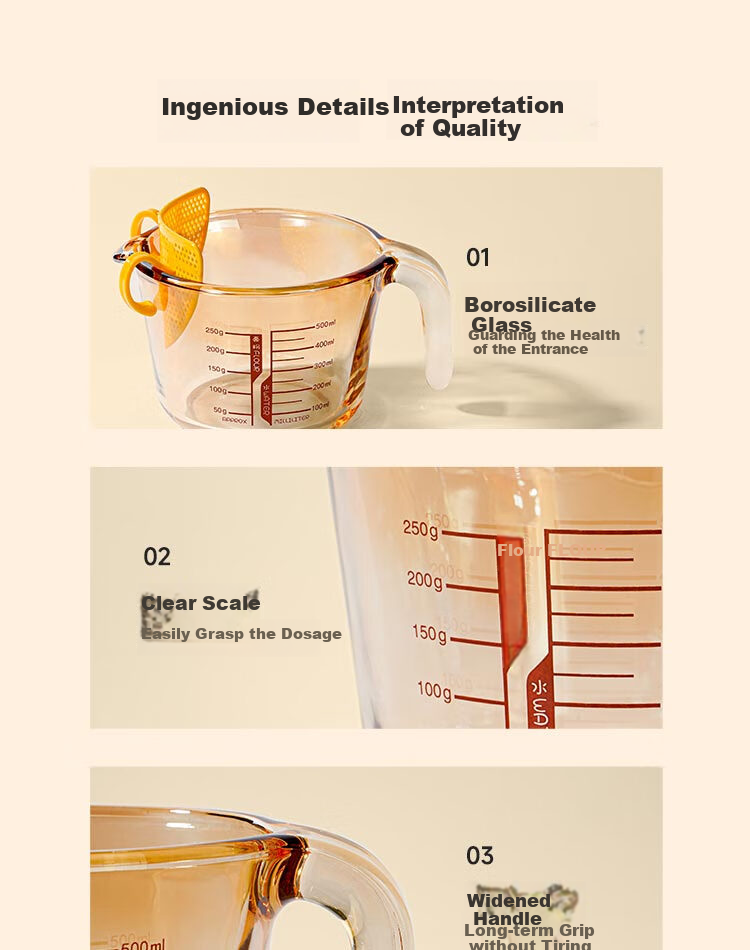 Mohuanchufang Glass Measuring Cup with Scale, Heat-Resistant Rice Washing Tool, Food-Grade Baking Filter, Egg Liquid Container, Home Breakfast Milk Cup 16