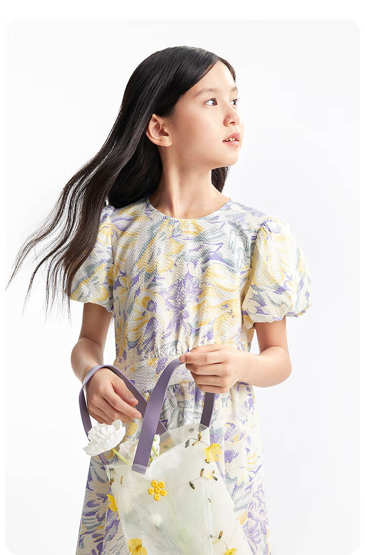 Annil Girls' Dress, 2025 Summer New Style, Pure Cotton, Fresh And Sweet, Moisture-Absorbing, Breathable, Bubble Skirt 8