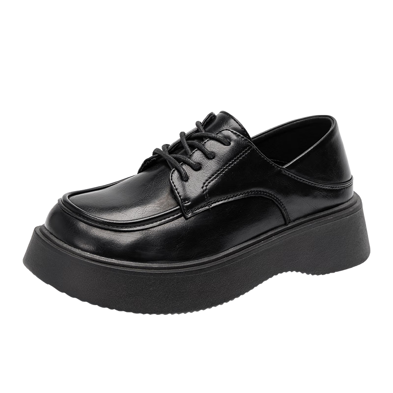 Warrior British Style Women's Small Leather Shoes Spring Summer Versatile Thick Sole Loafers Fashion Comfortable Casual Shoes Black Size 37