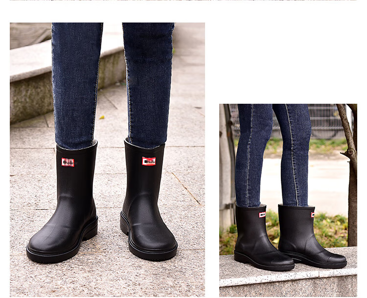 Huili Women's Fashion Rain Boots, Outdoor Waterproof Shoes, Non-Slip Short Boots, Wear-Resistant Rubber Shoes, Water Boots 6023 Black Size 38 4