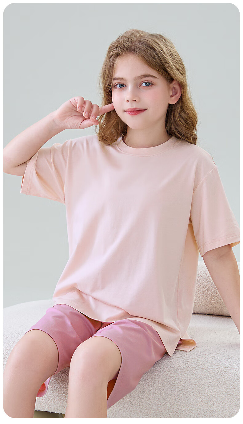 MiiOW Modal Children's Pajamas Loungewear for Boys And Girls Summer Sleepwear Pink Purple 150cm 14