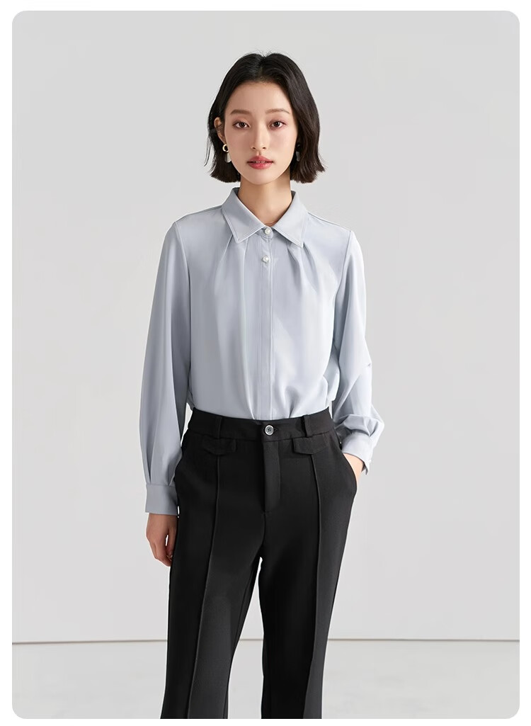Bodexiaojie White Blouse for Women, Professional Commute Straight Shoulder Top, Petite Elegant Outfit, Formal Shirt 27