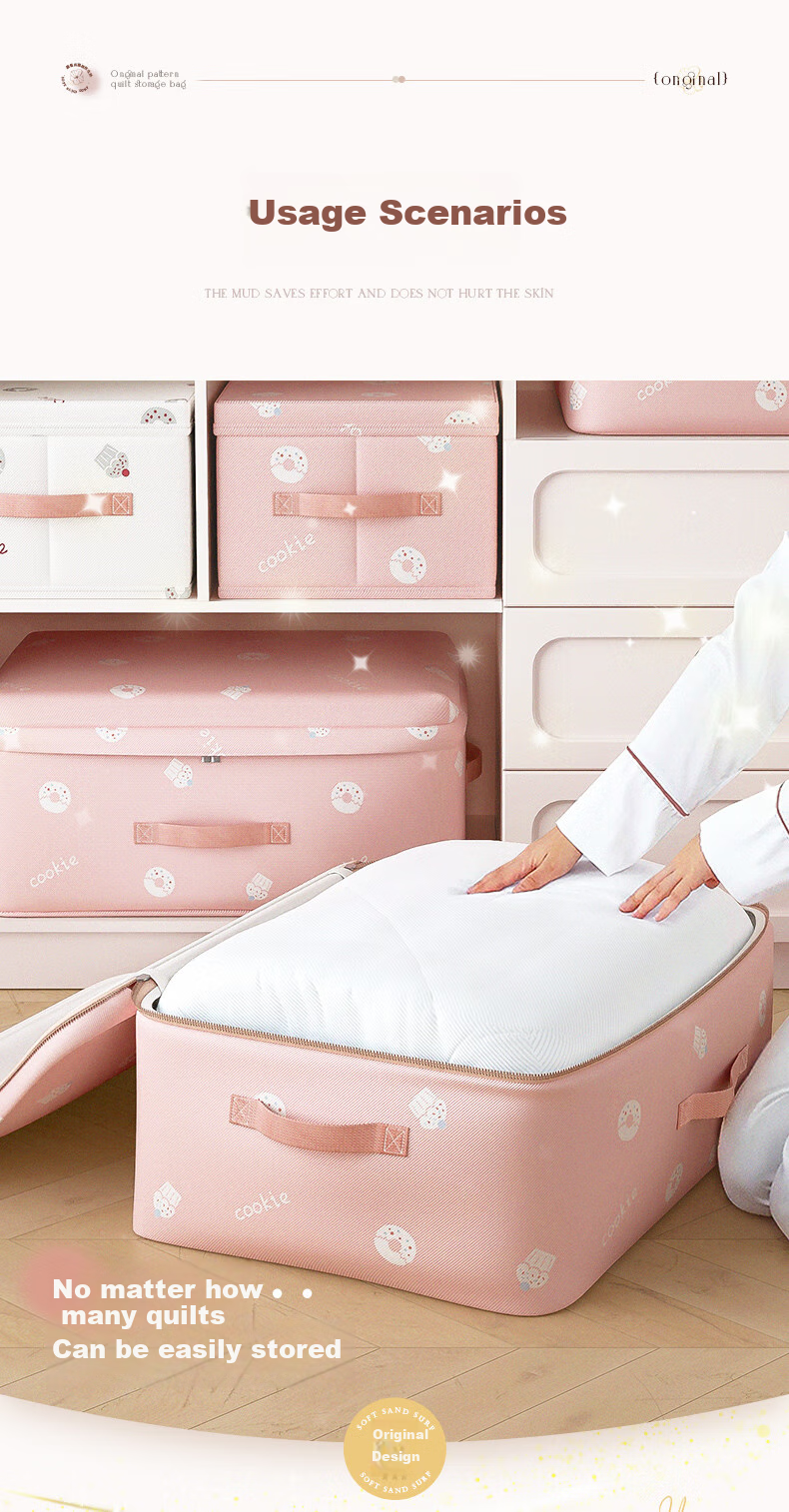 Baicaoyuan Quilt Storage Bag, Clothes Organizer Bag, Moving Packing Cotton Quilt Bag, Clothing Dust Cover, Night Cherry Pink, L 14