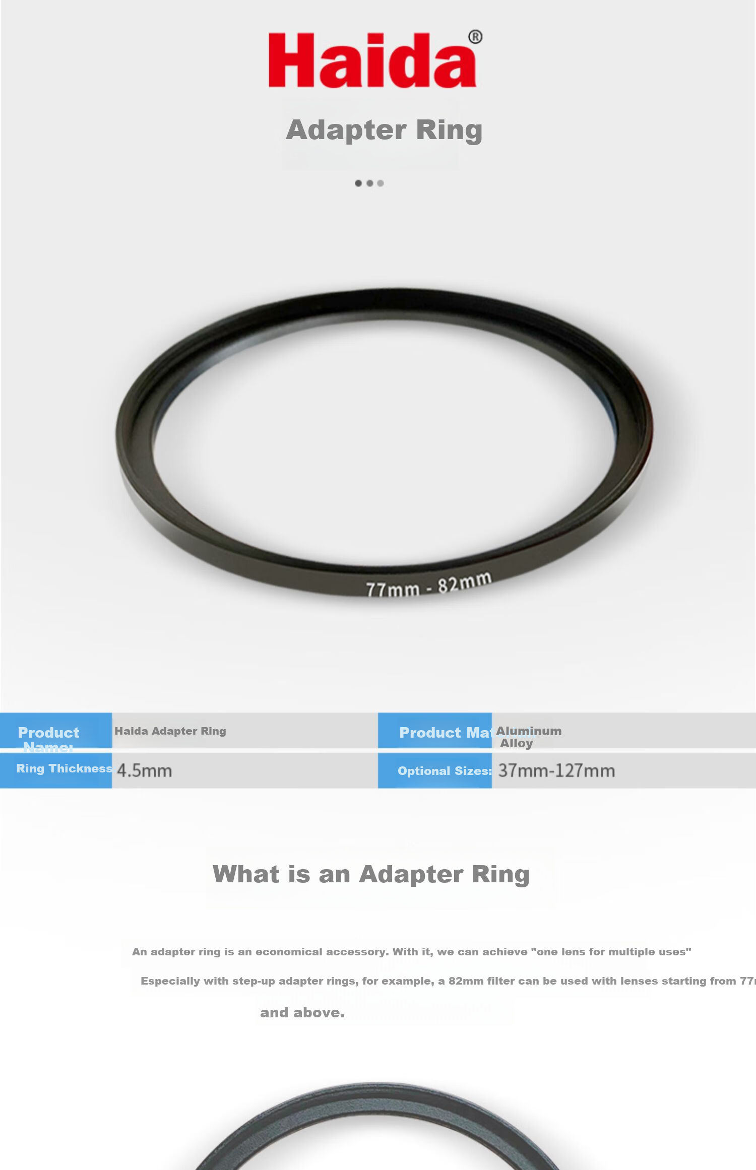 Haida 55mm to 82mm Filter Adapter Ring, Lens Adapter Ring, Universal for Mirrorless And DSLR Cameras, Compatible with Canon, Nikon, Sony, And Sigma, General-Purpose Adapter Ring 1