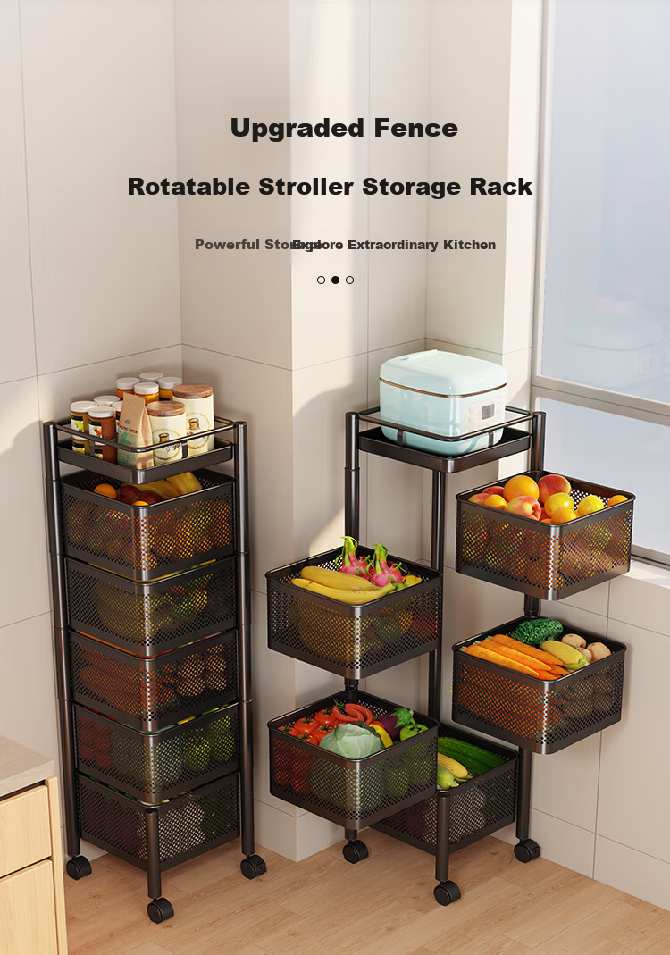 QIAONAMEI Kitchen Storage Rack, Floor-Standing Vegetable Stand, Rotatable Shelf, Multifunctional Storage Rack, 1118-6 1