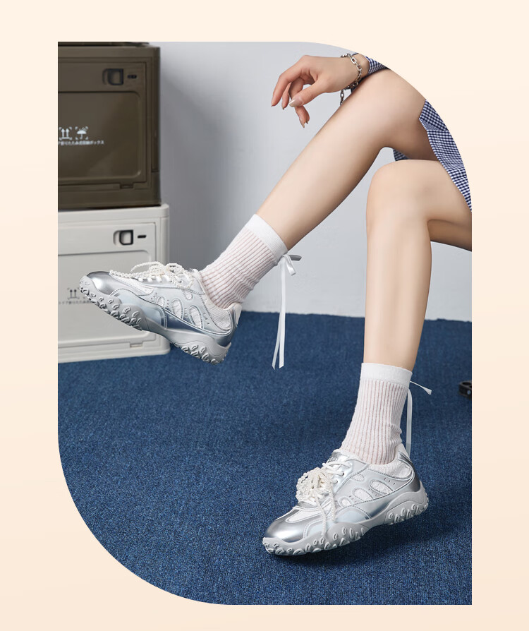 DAPHNE Women's Chunky Sneakers Breathable Casual Training Shoes Thick-Soled Heightening Sports Shoes Travel Shoes Silver Size 39 10
