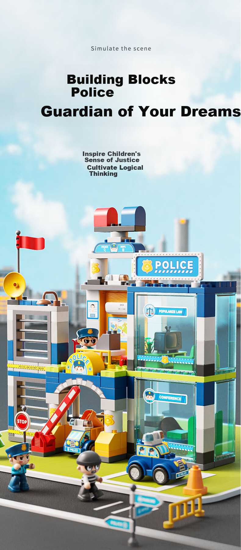 FEELO Compatible with LEGO Large Particle Building Blocks, Toy for Boys And Girls, Birthday Gift, Police Station Y42005 1