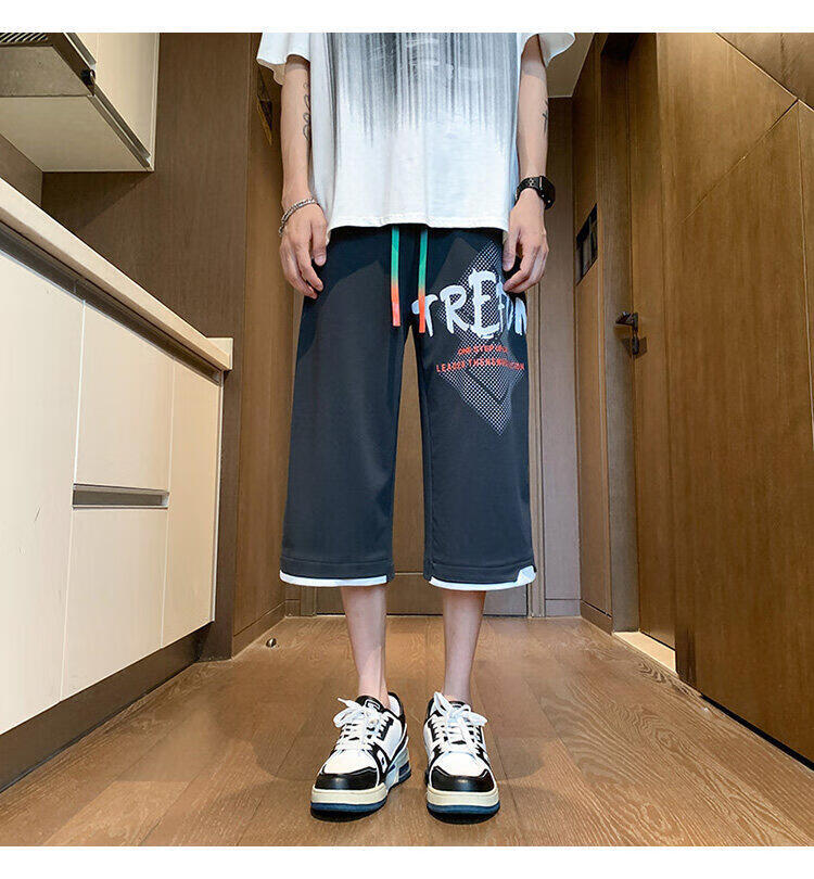 Zuofeili Men's Trendy Summer Shorts, Lightweight Loose-Fitting Cool Ice Silk Seven-Eighths Length Shorts, Fashionable Youth Casual Pants 31