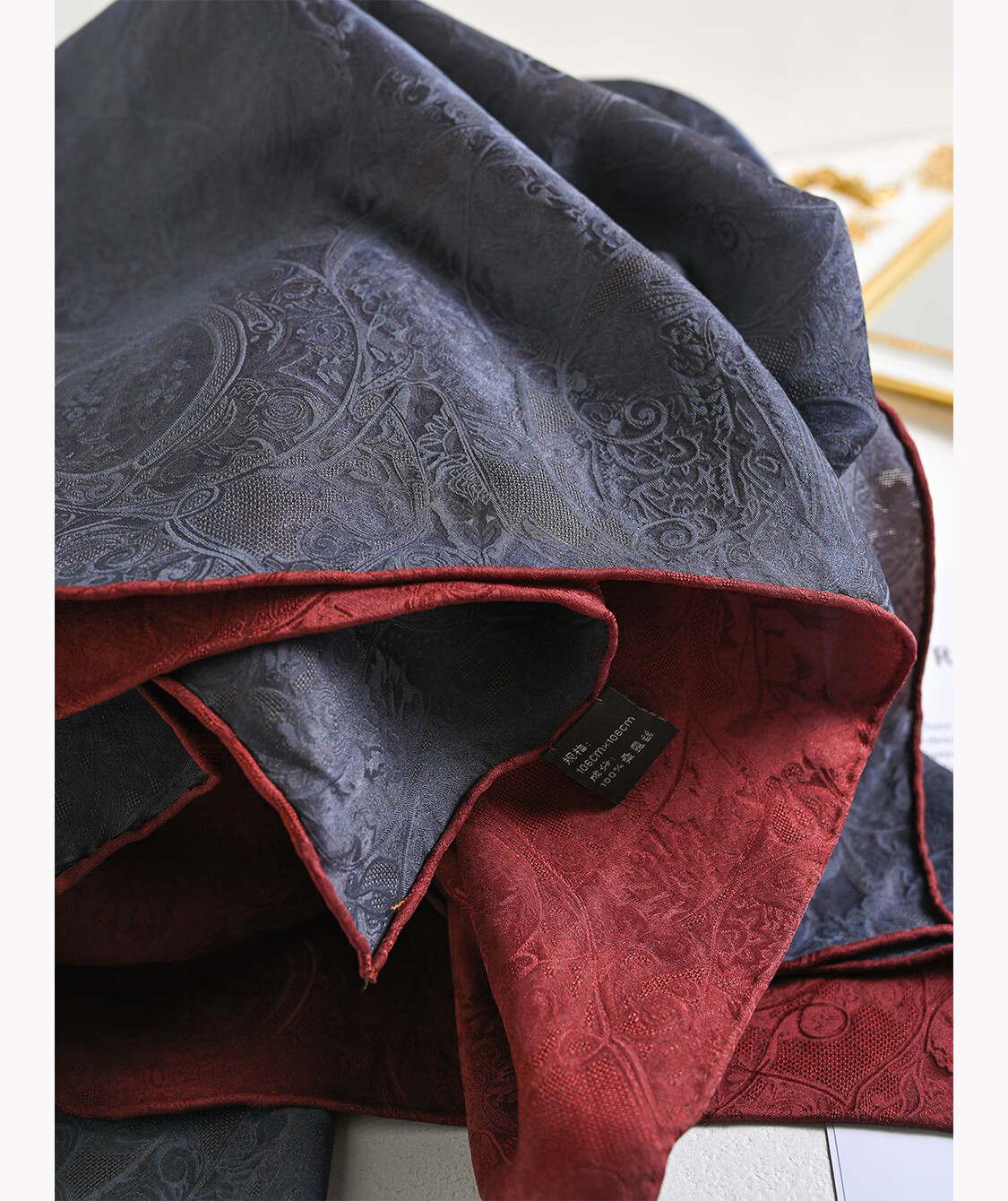 Hangsi Mansion Pure Silk Mulberry Silk Scarf Inner Wear Square Scarf Gift for Mom Women's Day Birthday Luxury Gray Floral 11