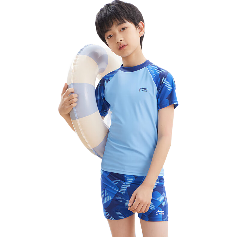 Li-Ning Children's Swimwear, Boys' Swimsuit for Older Kids, Youth Two-Piece Set Swimwear And Trunks, 8673 Navy Blue, Size 140