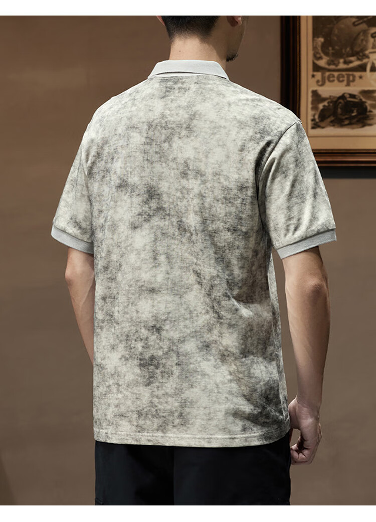 JEEP 100% Pure Cotton Short-Sleeve Men's T-Shirt, Summer 2026, Turn-Down Collar Pullover, Youth Tie-Dye Short-Sleeve T-Shirt for Me 18