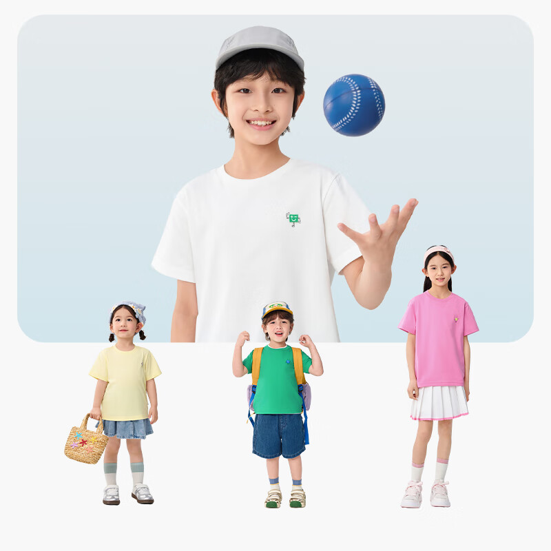 BALABALA [Same As in Mall] Children's Short Sleeve T-Shirt, Boys And Girls Top, Summer Quick-Dry Pure Cotto