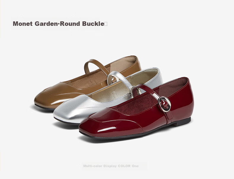 BASTO [Qiao Xin Same Style] Monet Garden 26 Autumn Beautiful Red Mary Jane Shoes, Women's Flats, Wedding Shoes 26