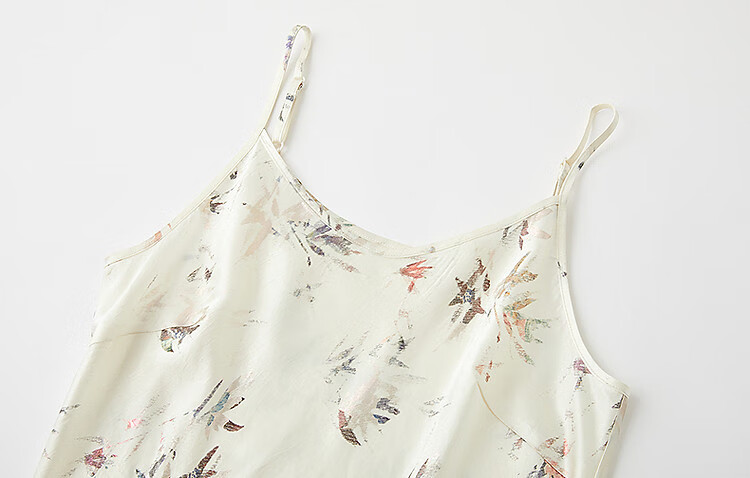 Demana [Pearl Luster] Spring French Style 100% Eastman Acetate Foil Print Camisole Dress for Women 12