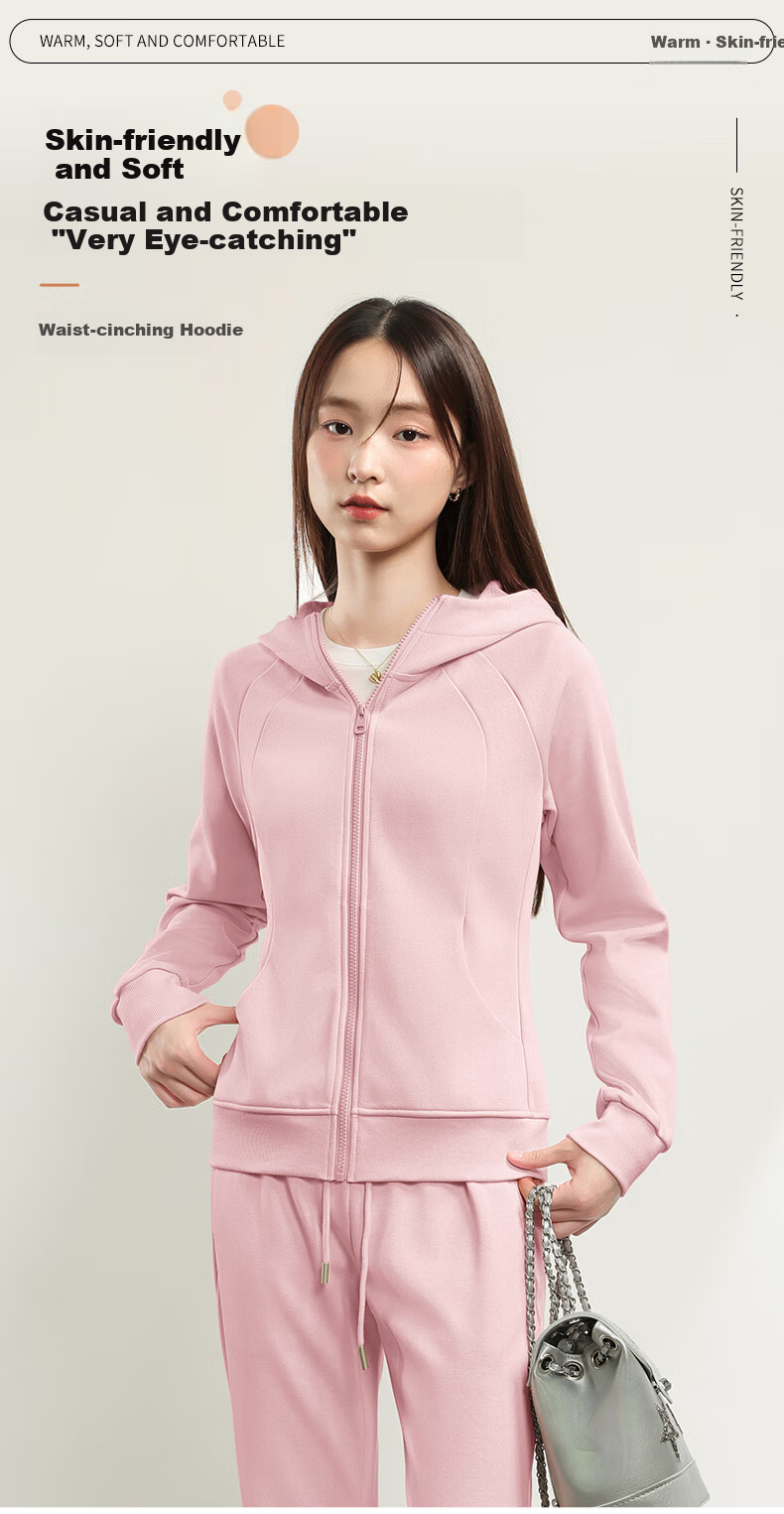 MJ STYLE Waist-Cinching Hooded Sweatshirt Jacket for Women, New Spring And Autumn 2026 Style, Petite Solid Color Slim-Fit Zip-Up Cardigan Top 2
