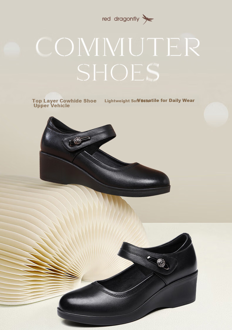RED DRAGONFLY Mary Jane Shoes Women's Wedge Soft Leather Flats Casual Shoes for Women WTB142221 Black 35 1