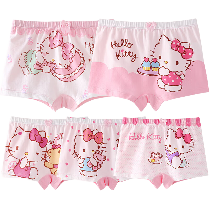 Hello Kitty Girls' Underwear, Children's Panties for Little Girls, 5-Pack Boyshorts, KTN254 Floral Pattern, Size 140/XL