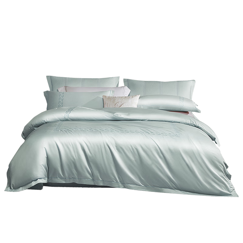 LUOLAI Home Textiles 100-Count Double-Ply Long-Staple Cotton Bedding Set, Pure Cotton Luxury Four-Piece Bed Sheet Set, 200*230cm, Light Gray