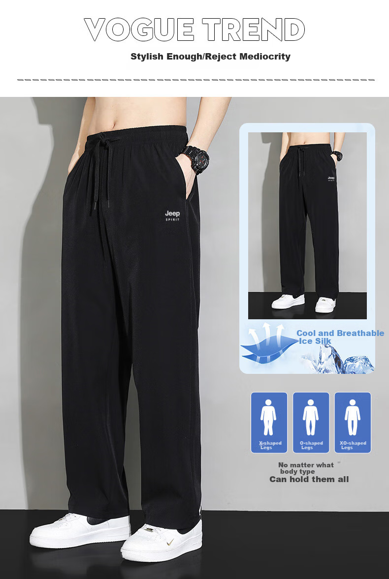 JEEP SPIRIT Men's Loose Straight-Leg Pants, Versatile Wide-Leg Trousers for Spring And Autumn, Casual Long Pants for Men, Black XL 2