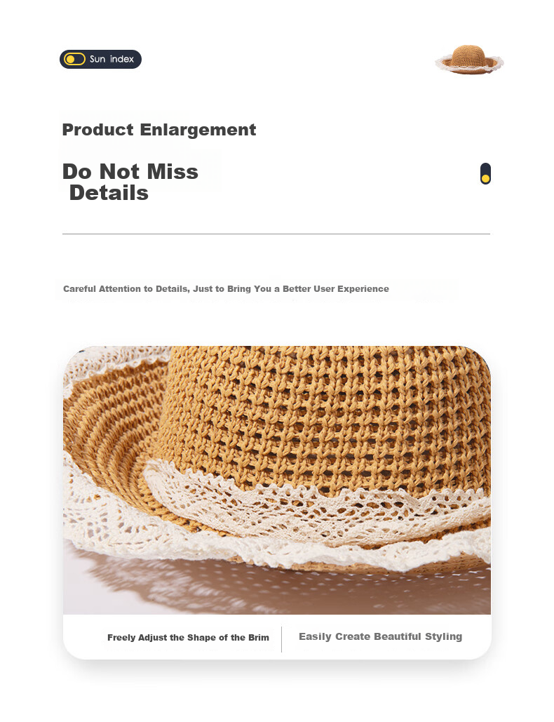 GLO-STORY Straw Hat for Women, Summer Beach Outdoor Korean Style Ins Sweet Woven Lace Tie Sun Hat, Beige 5