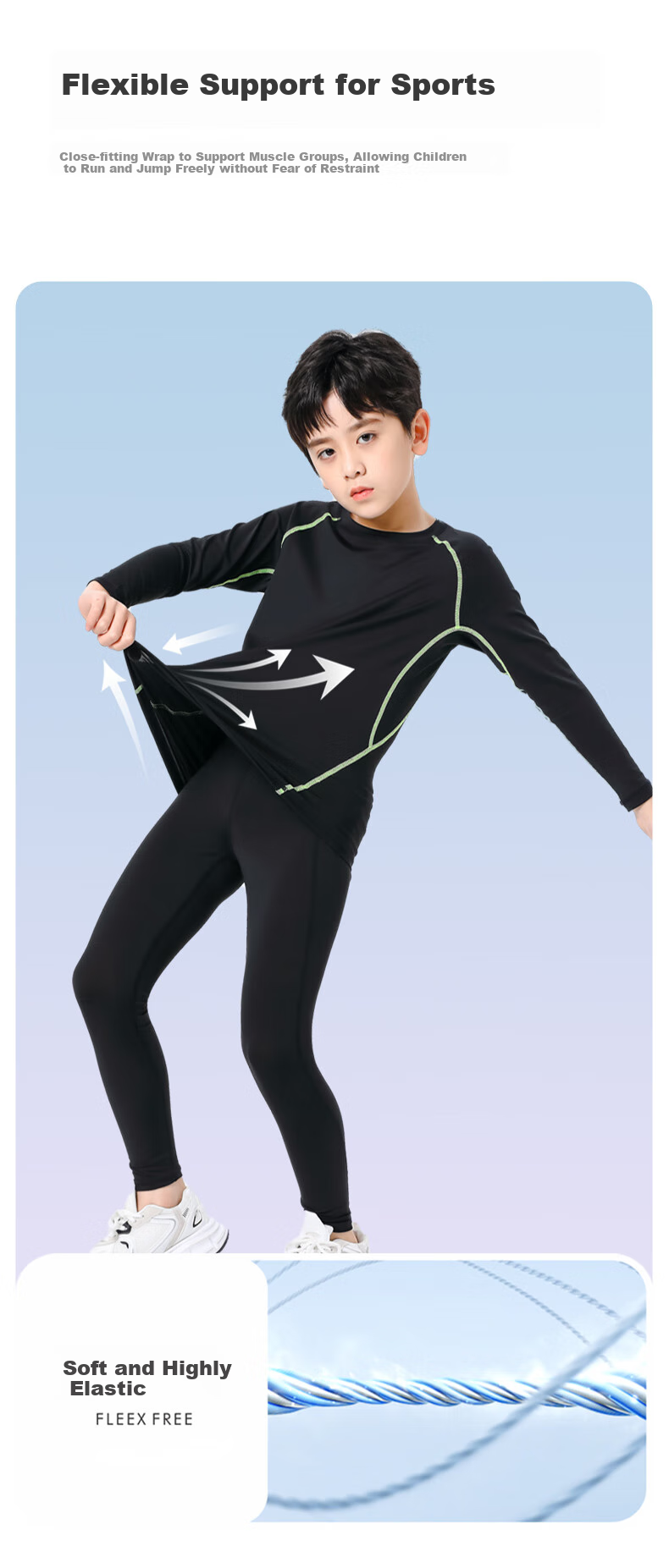 Fandimu Children's Sports Set, Boys And Girls Badminton Basketball Tight-Fitting Base Layer, Breathable High-Elasticity Morning Jogging Training Running Suit 3