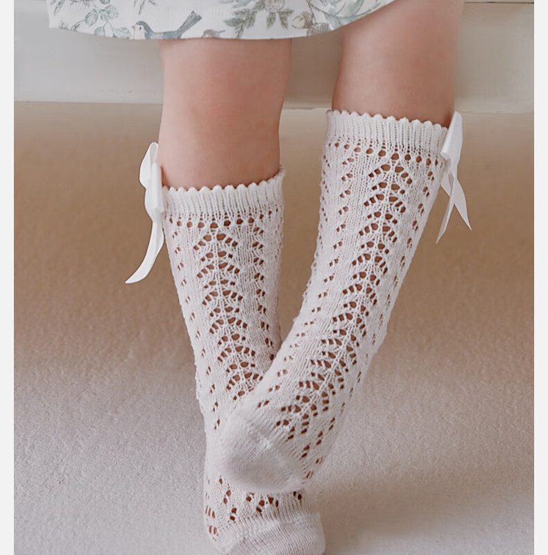 OAK FAMILY Children's Butterfly Bow Thigh-High Socks, Hollow Baby Princess Socks, Thin Style, Toddler Long Socks, White, 0-1 Year Old (S) 1