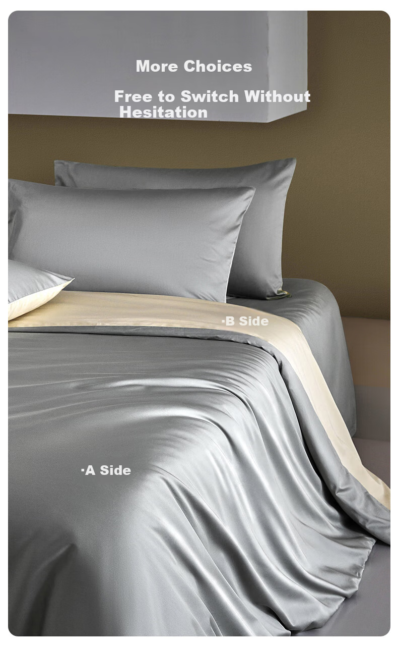 LOVO Luolai Light Luxury 100S Long-Staple Cotton Sateen Four-Piece Bedding Set for Double Bed, Fitted Sheet Style, 200*230cm, Gray 3