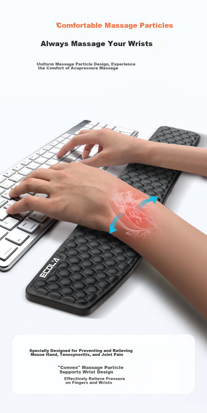 ECOLA 3D Textured Massage Gel Pad, Breathable Soft Comfortable, Antibacterial Rebound Memory Foam, Ergonomic Wrist Rest Keyboard Pad 4