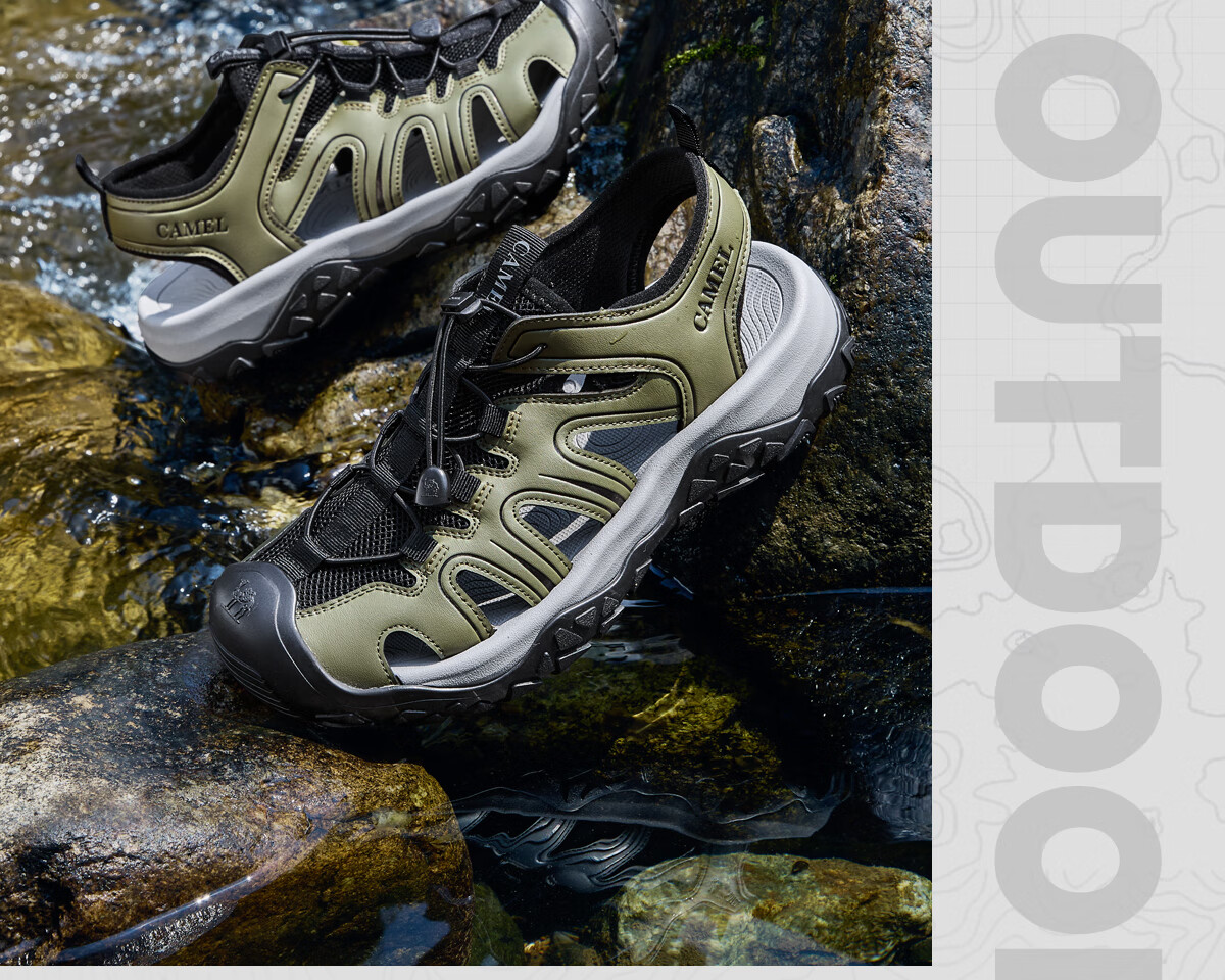 CAMEL Outdoor Water Trekking Beach Breathable Casual Sports Sandals for Men G15M076023 Off-White/Black Size 44 25