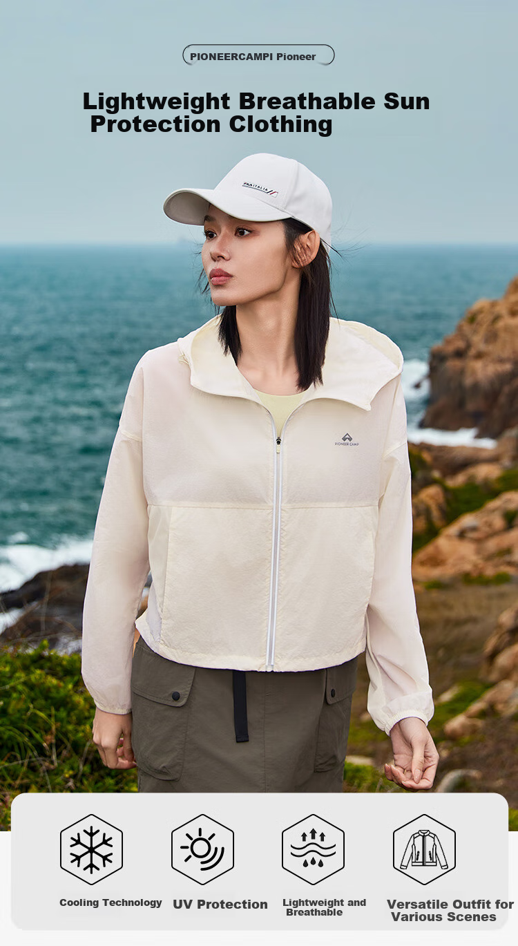 Pioneer Camp Sun Protection Clothing for Women, Summer Outdoor UPF50 Cool-Feeling Breathable Lightweight Sportswear Skin Coat Jacket, Milk White, M 1