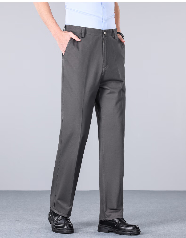MUSHILANG [100% Pure Cotton] Men's Dress Pants, Autumn And Winter Thick Style, Wrinkle-Resistant, No-Iron, Large Size, Solid Color, Middle-Aged Business Casual Pants for Me 13