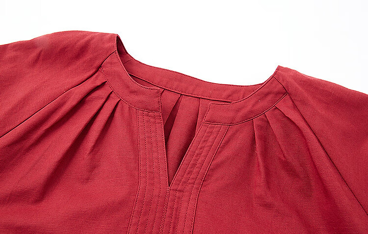 Demana Little Rose Summer V-Neck Cotton Linen Blend Shirt with Puff Sleeves and Side Slits Women's Top 7