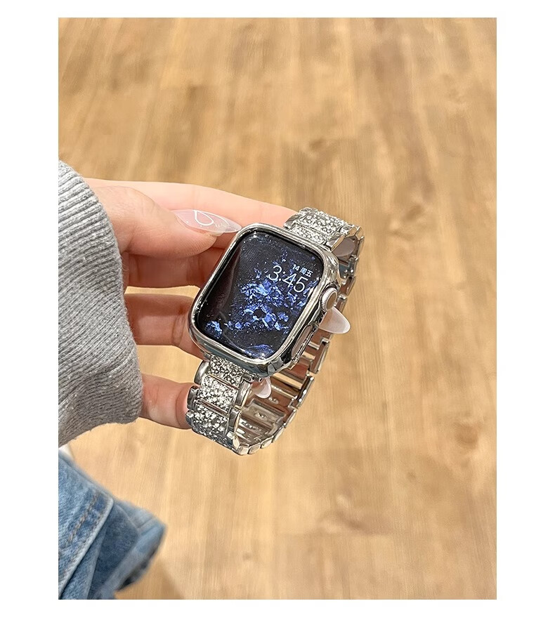 Biaodaige New Starry Sky Compatible with Apple Watch Band for Apple Watch S10/11, Full Diamond IWatch Summer Breathable Metal Women's Style with Silver Protective Case 42MM 8