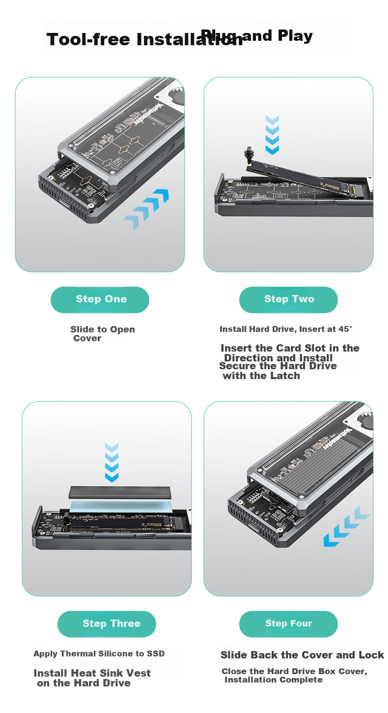 Yottamaster SSD Enclosure USB4 40Gbps M.2 Hard Drive Case Compatible with Thunderbolt 4/3, Suitable for Computers And Laptops, External Hard Drive Enclosure 16