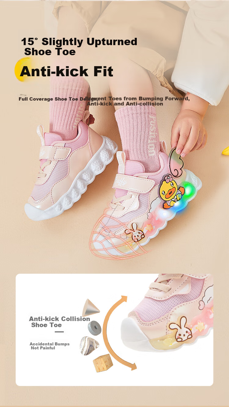 B.Duck Children's Shoes for Girls, Soft-Soled Kids' Sneakers, Light-Up Shoes with Flashing Lights, Spring And Autumn Season Bright-Light Shoes, Light Blue, Size 22 3