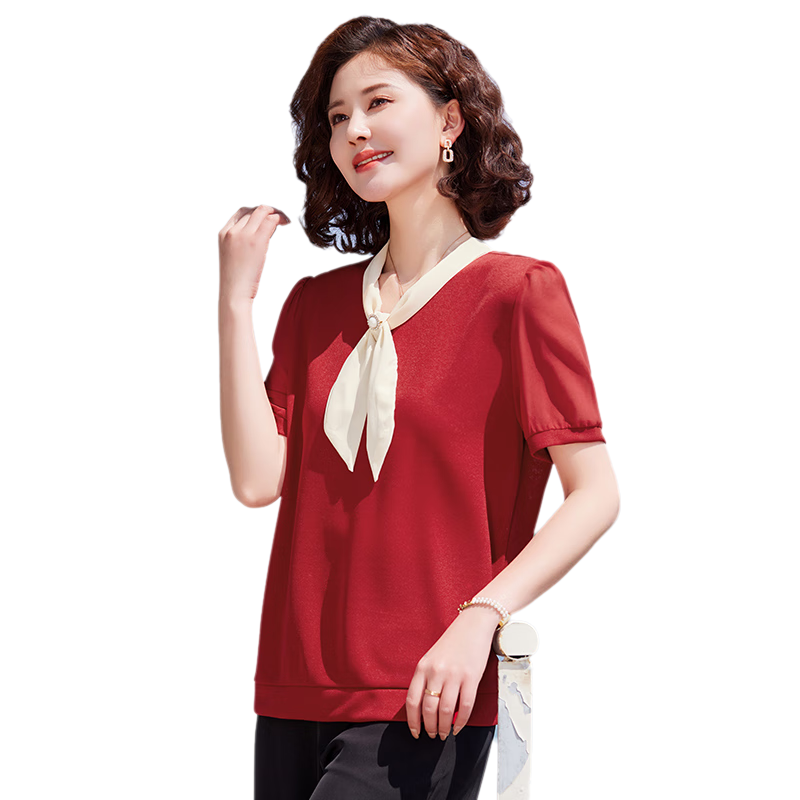 Yuzhaolin Xipo Po Knitted T-Shirt Summer Middle-aged and Elderly Women's Mom Short Sleeve Top Y52T169