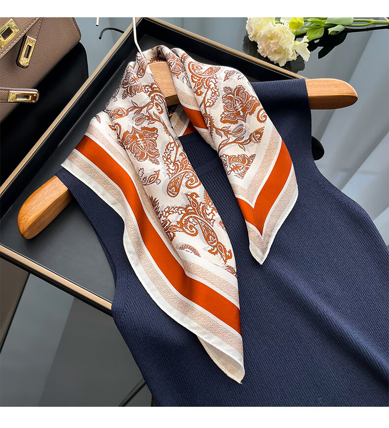Hangsilk Road Mulberry Silk Small Square Scarf Genuine Silk Scarf Inner Wear Scarf Birthday Gift for Mom High-End Holiday Gift for Women Pink Yellow 7