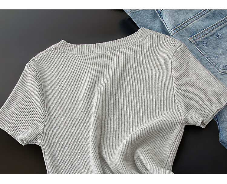 Cypress V-Neck Knitwear 2026 Summer New Women's Fresh Artistic Design Pullover Short Sleeve Top 10