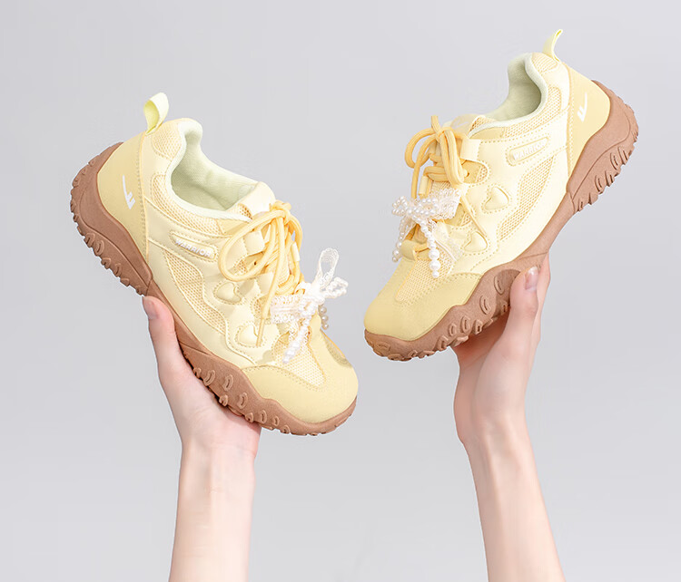 Warrior Women's Shoes, Autumn New Style Retro Hiking Shoes, Versatile Casual L682C, Yellow, Soft Sole with Rebound, Size 39 8