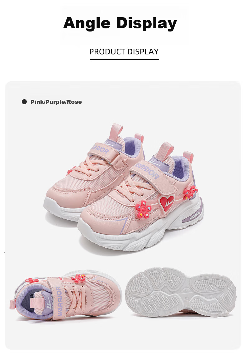 Warrior Girls' Shoes, Spring And Autumn Style, Fashionable Soft-Soled Dad Shoes for Little Girls, Sneakers WZ(CL)-1061, Purple, Size 34 14