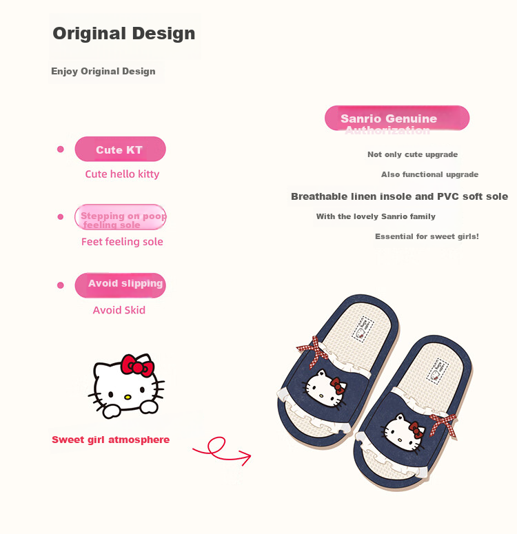 Gukoo Women's Slippers, Spring And Summer HelloKitty New Style Flat Ladies Home Linen Slippers, Dark Denim Blue, Size 36-37 2