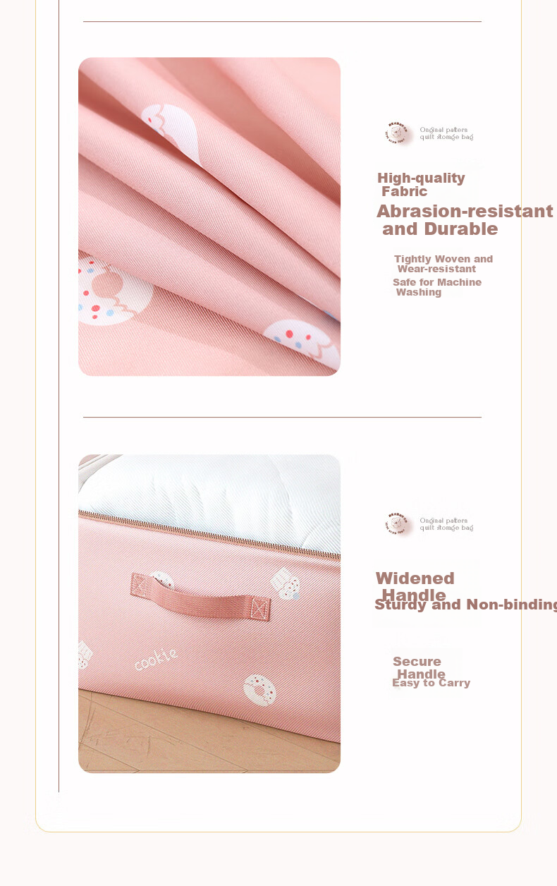 Baicaoyuan Quilt Storage Bag, Clothes Organizer Bag, Moving Packing Cotton Quilt Bag, Clothing Dust Cover, Night Cherry Pink, L 13