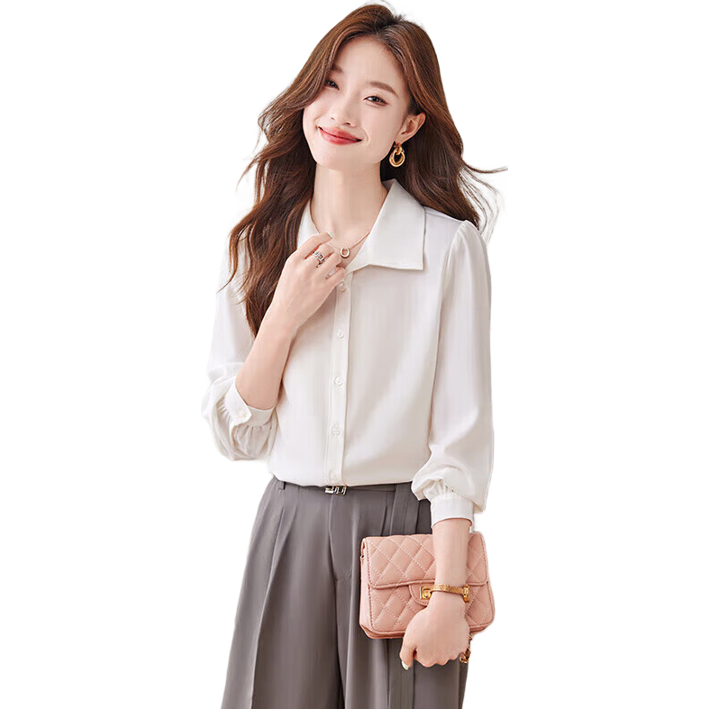 Jeanswest Women's Summer Casual Commuter French Style Long Sleeve Shirt White M